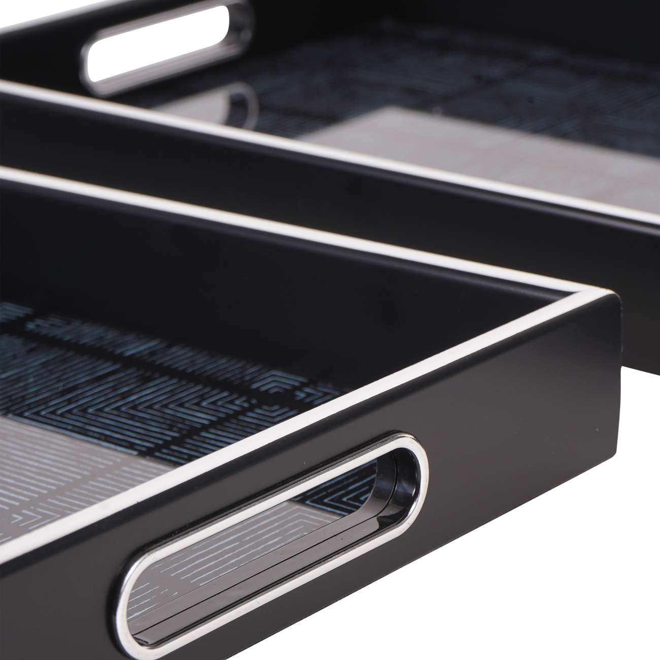 Set of 2 Midnight Black Squares Pattern Trays